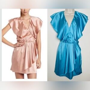 Halston Heritage Aqua Blue Silk Satin Mini Dress Size 0 Glam Chic NWT